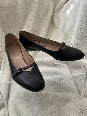 Salvatore Ferragamo Black Leather Mary Jane Flats